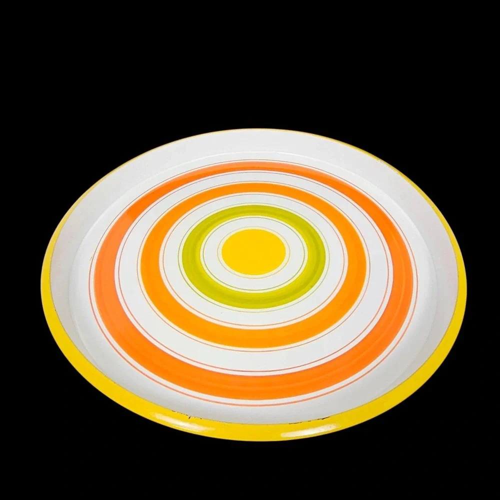 Vintage 60s Gamblers Import Candy Striped‎ Oval Enamelware Circle Tray Japan